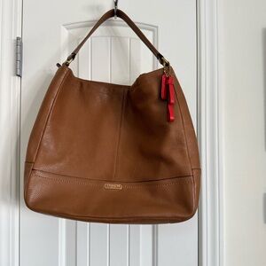 Coach Park Tan Leather Hobo Bag with Red Accents - NWOT